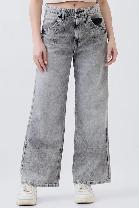 Medium Grey Women Wide Leg Jeans